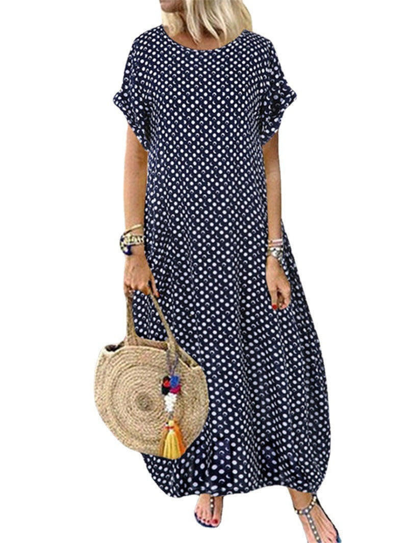 Summer New Style Foreign Trade Hot-Selling Loose Big Size Retro Polka Dot Dress