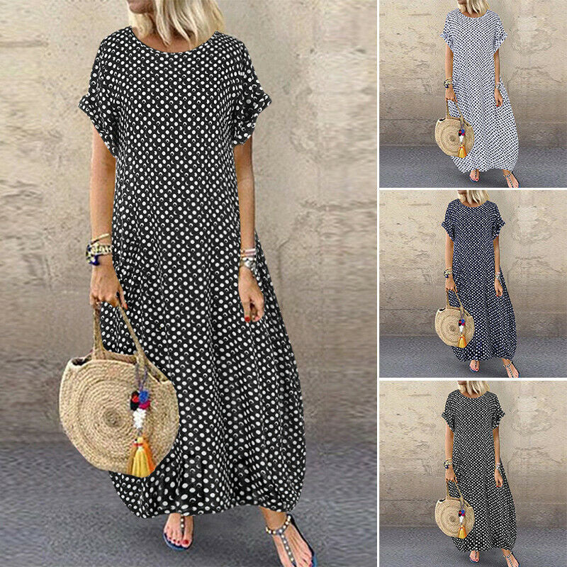 Summer New Style Foreign Trade Hot-Selling Loose Big Size Retro Polka Dot Dress
