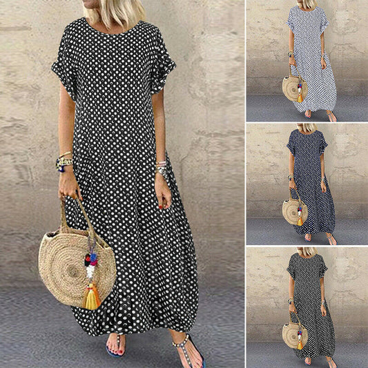 Summer New Style Foreign Trade Hot-Selling Loose Big Size Retro Polka Dot Dress