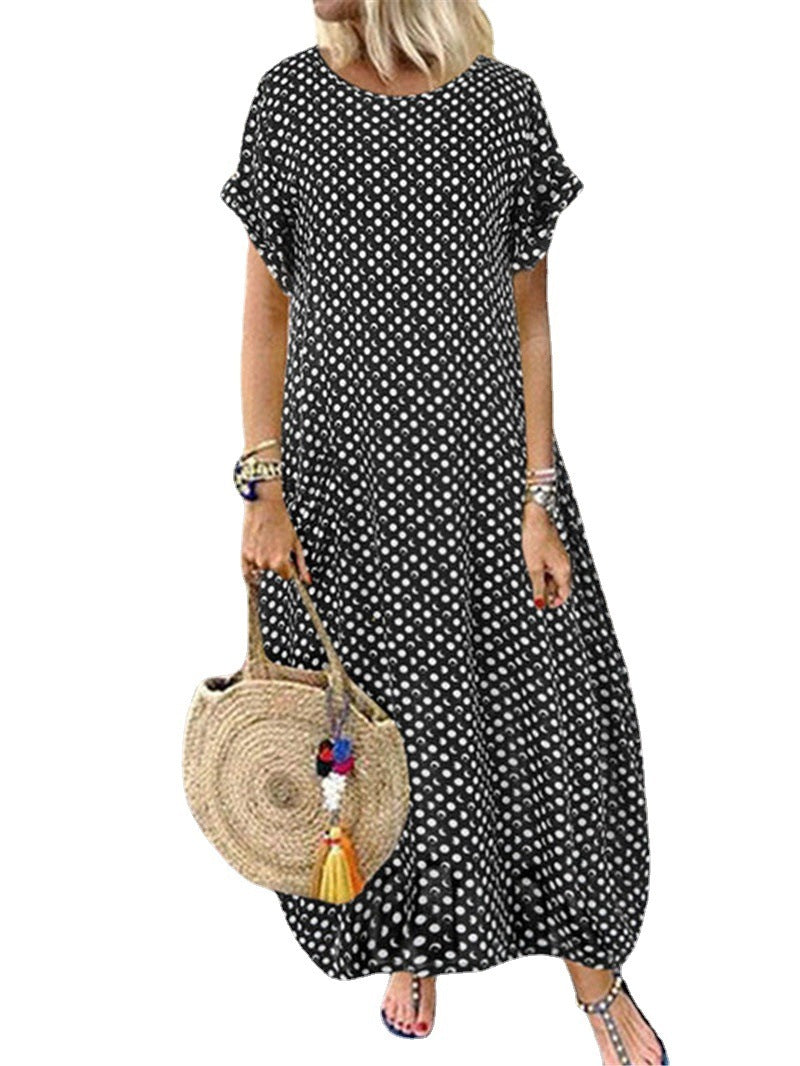 Summer New Style Foreign Trade Hot-Selling Loose Big Size Retro Polka Dot Dress