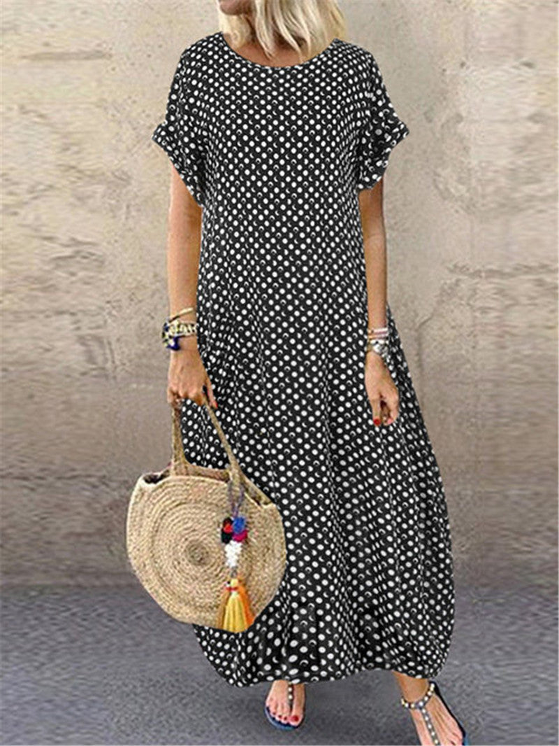 Summer New Style Foreign Trade Hot-Selling Loose Big Size Retro Polka Dot Dress