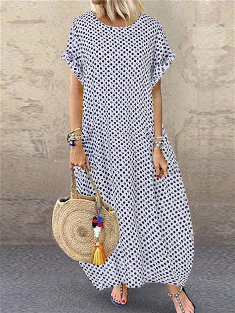 Summer New Style Foreign Trade Hot-Selling Loose Big Size Retro Polka Dot Dress