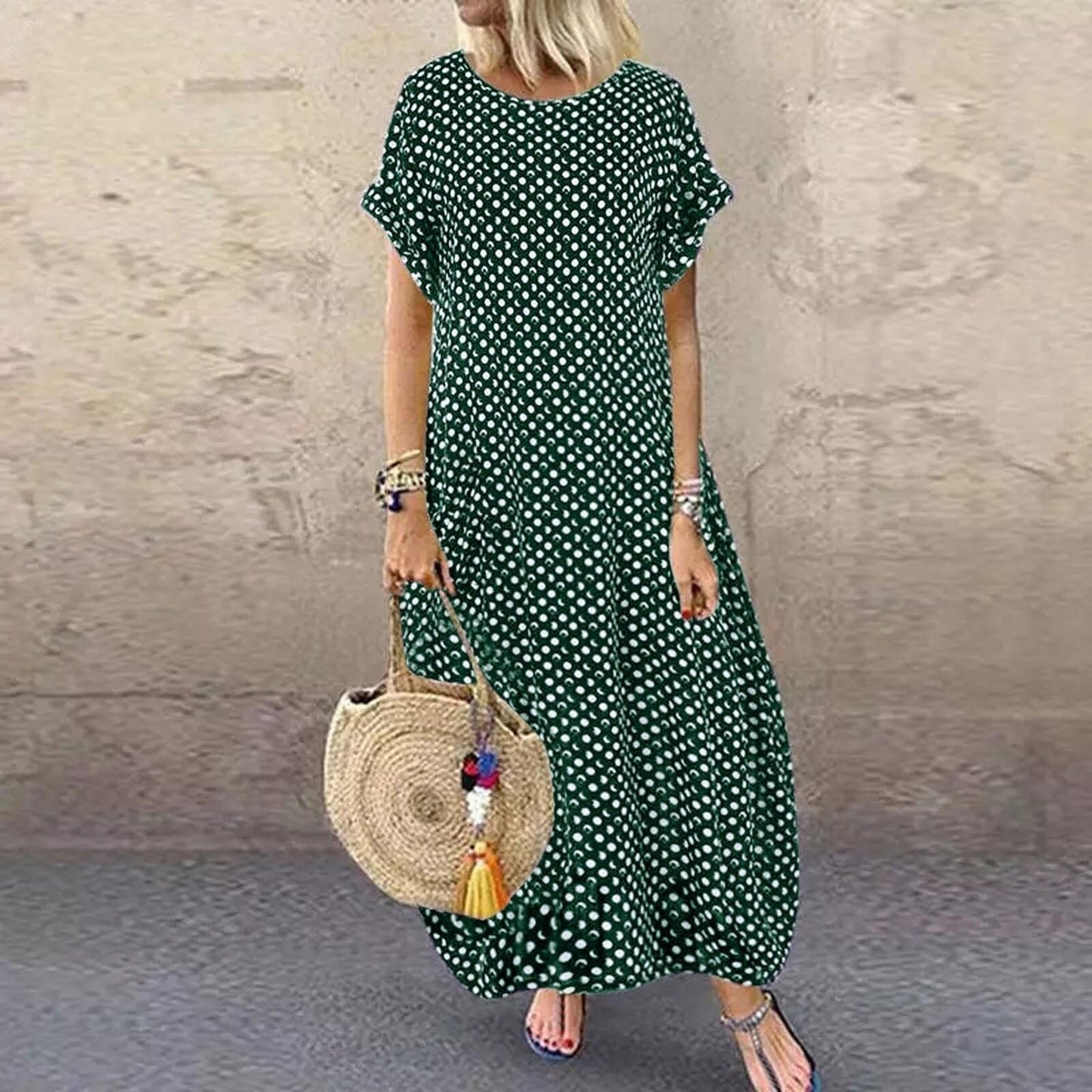 Summer New Style Foreign Trade Hot-Selling Loose Big Size Retro Polka Dot Dress