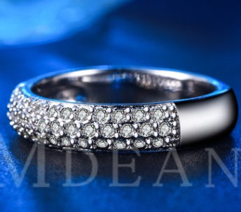 Elegant and rhodium-plated trend ring, Korean version of the best-selling high-quality inlaid zircon ring