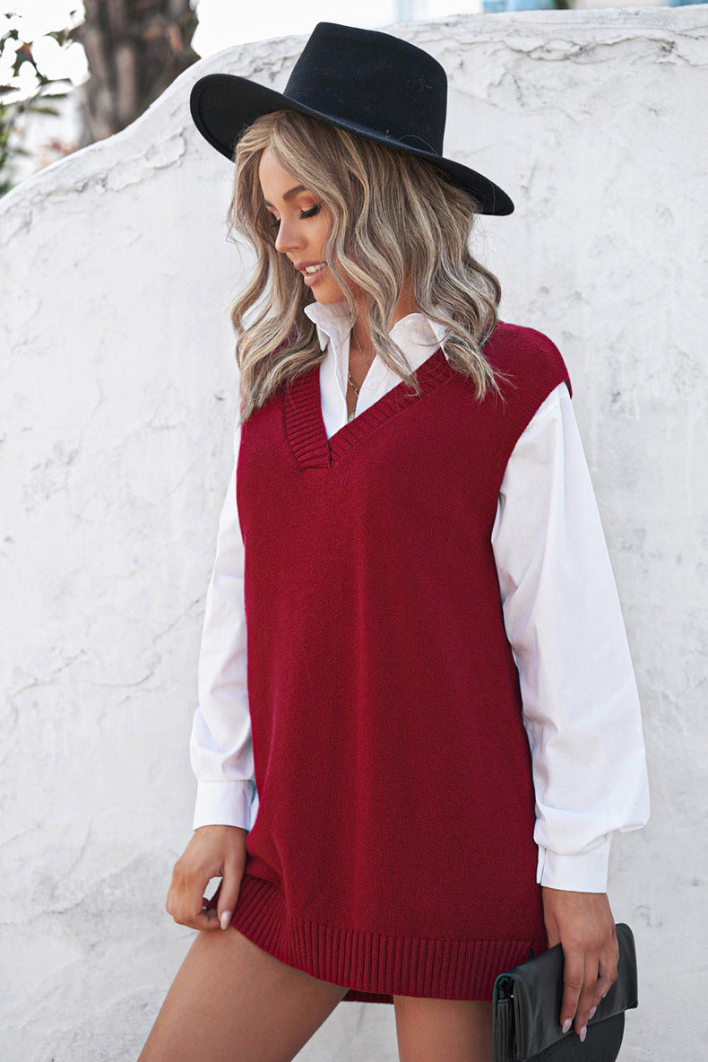Casual Solid Color Women's Knitted Sweater Vest