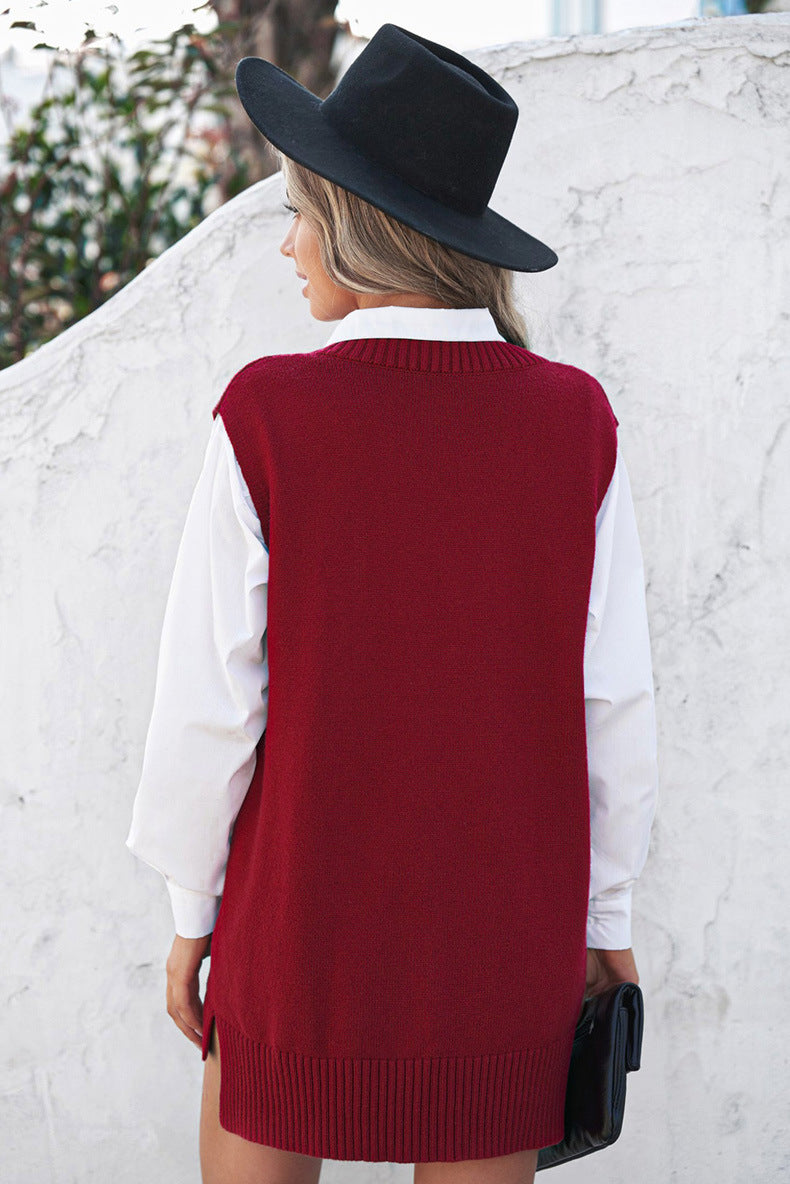 Casual Solid Color Women's Knitted Sweater Vest