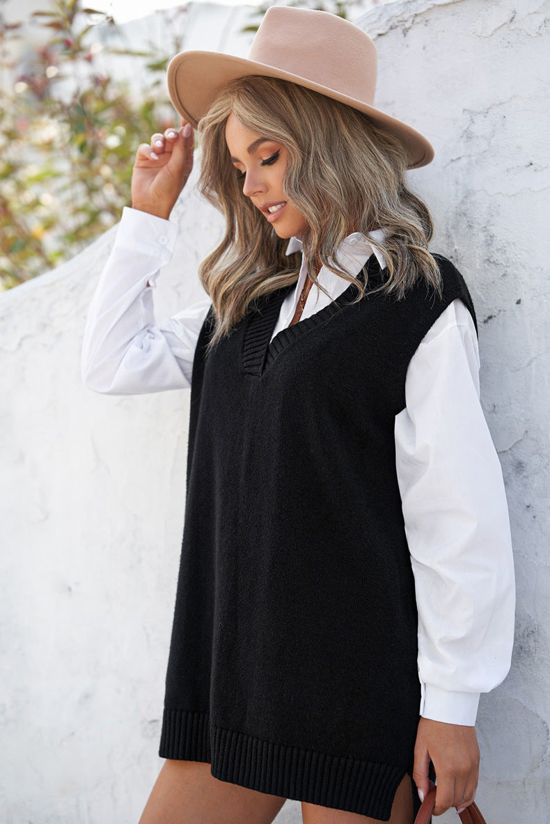 Casual Solid Color Women's Knitted Sweater Vest