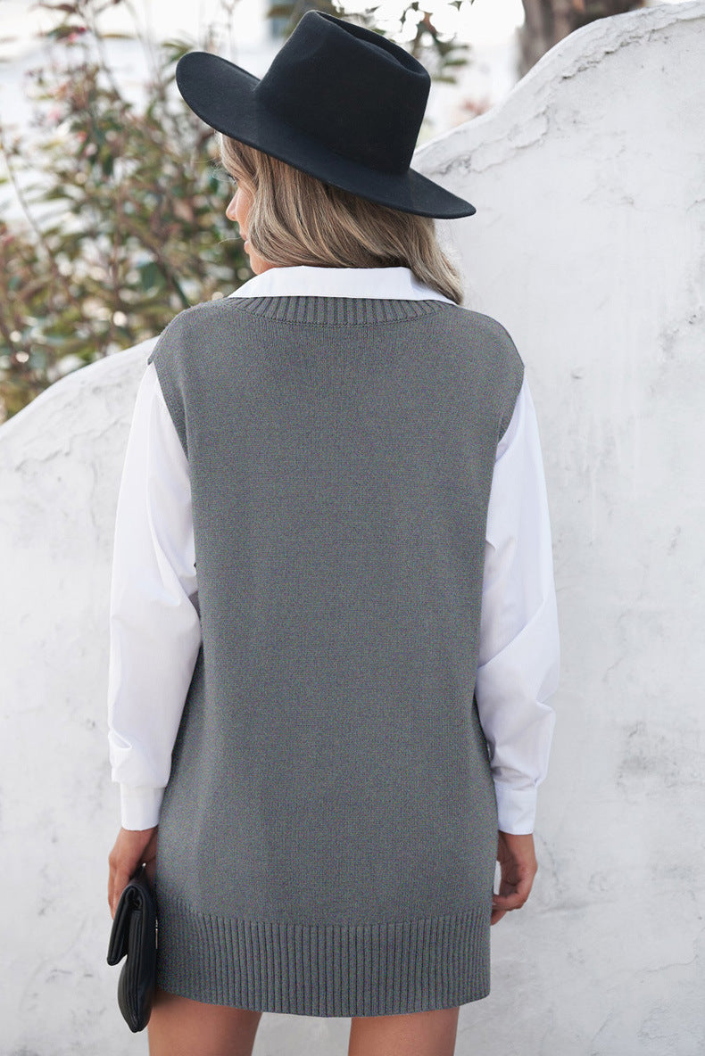 Casual Solid Color Women's Knitted Sweater Vest
