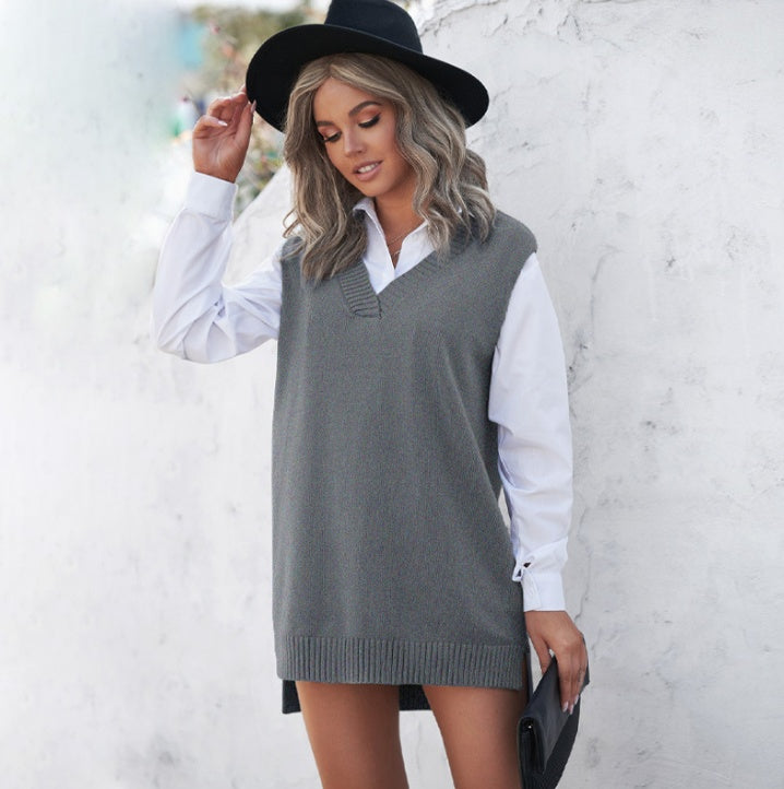 Casual Solid Color Women's Knitted Sweater Vest
