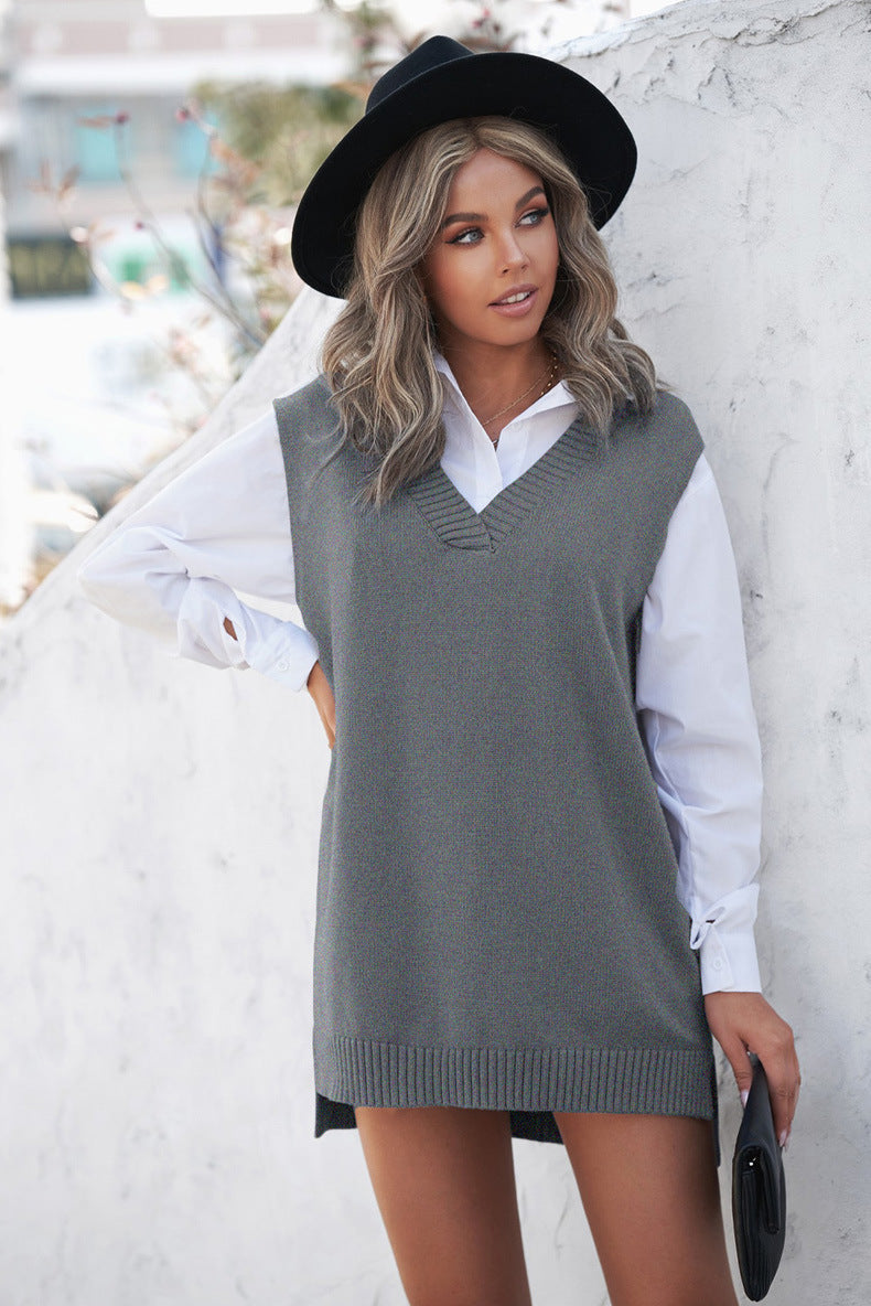 Casual Solid Color Women's Knitted Sweater Vest
