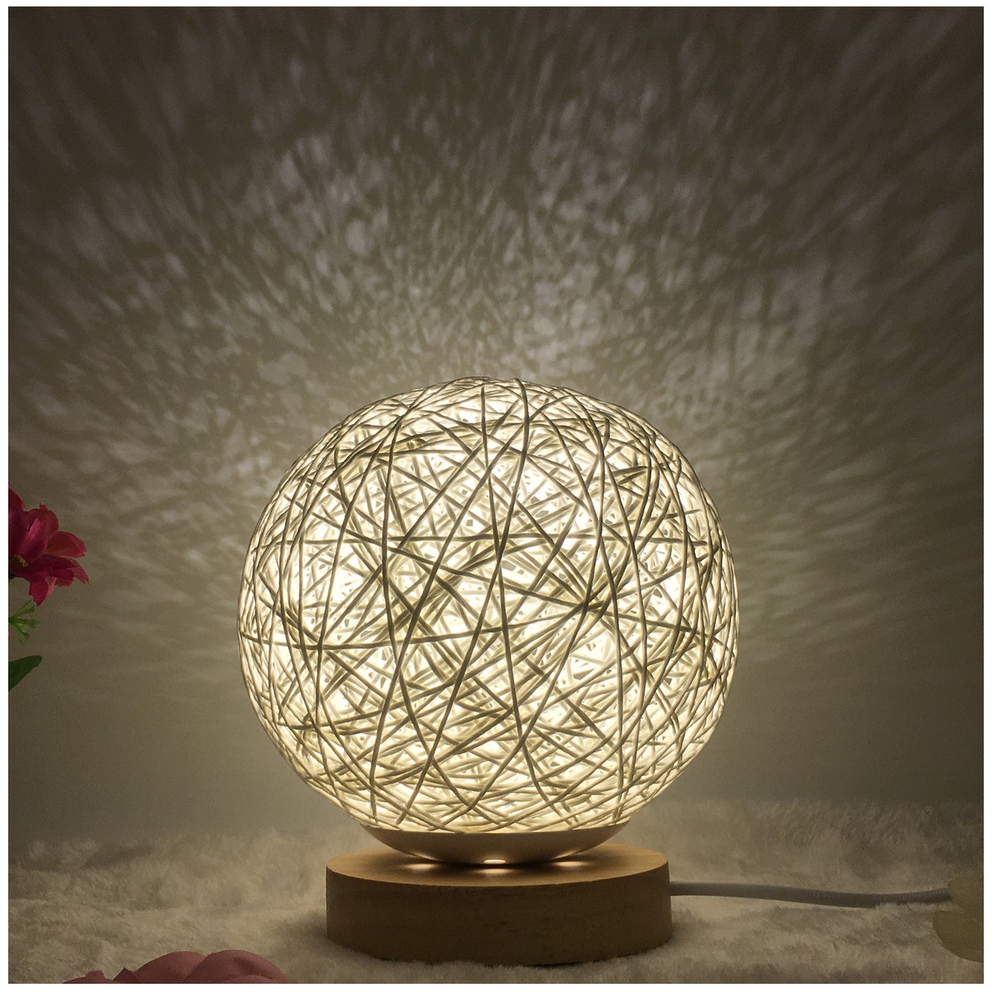 Hot Selling Creative Linen Table Lamp Novel and Unique LED Intelligent USB7 Color RGB16 Color Remote Control Rattan Ball Lamp