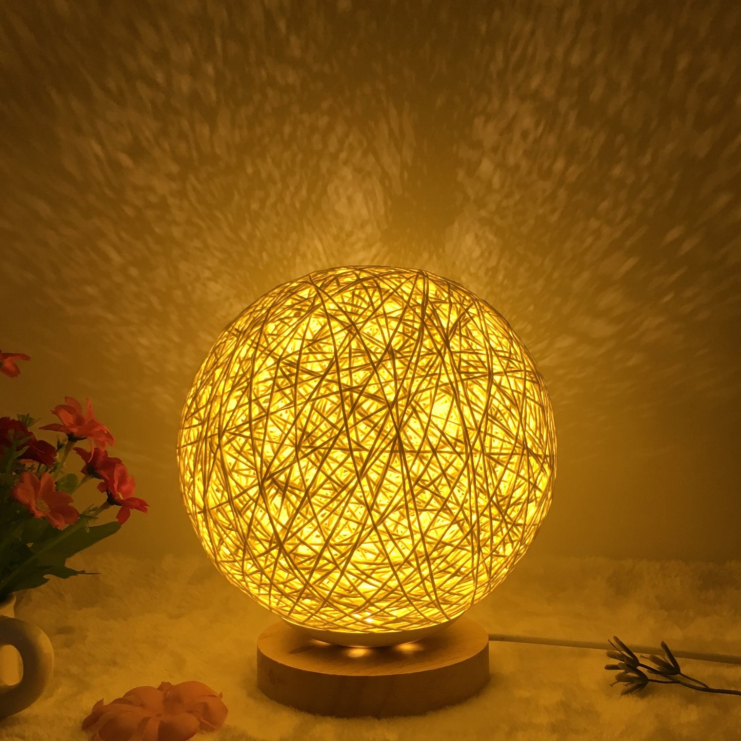 Hot Selling Creative Linen Table Lamp Novel and Unique LED Intelligent USB7 Color RGB16 Color Remote Control Rattan Ball Lamp