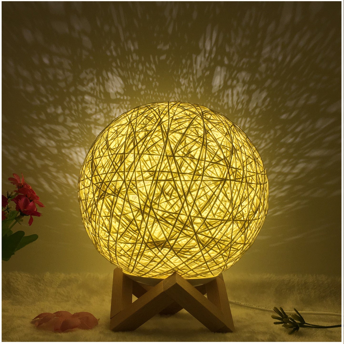 Hot Selling Creative Linen Table Lamp Novel and Unique LED Intelligent USB7 Color RGB16 Color Remote Control Rattan Ball Lamp