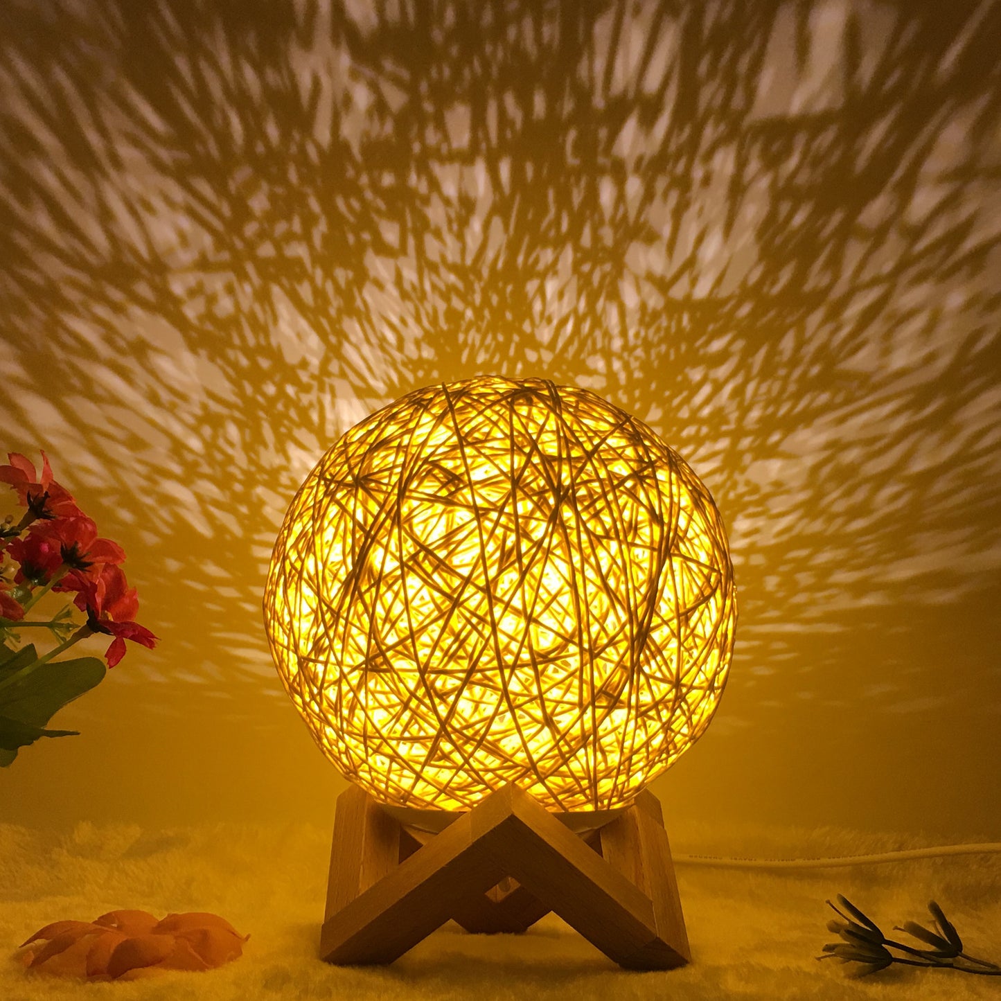 Hot Selling Creative Linen Table Lamp Novel and Unique LED Intelligent USB7 Color RGB16 Color Remote Control Rattan Ball Lamp