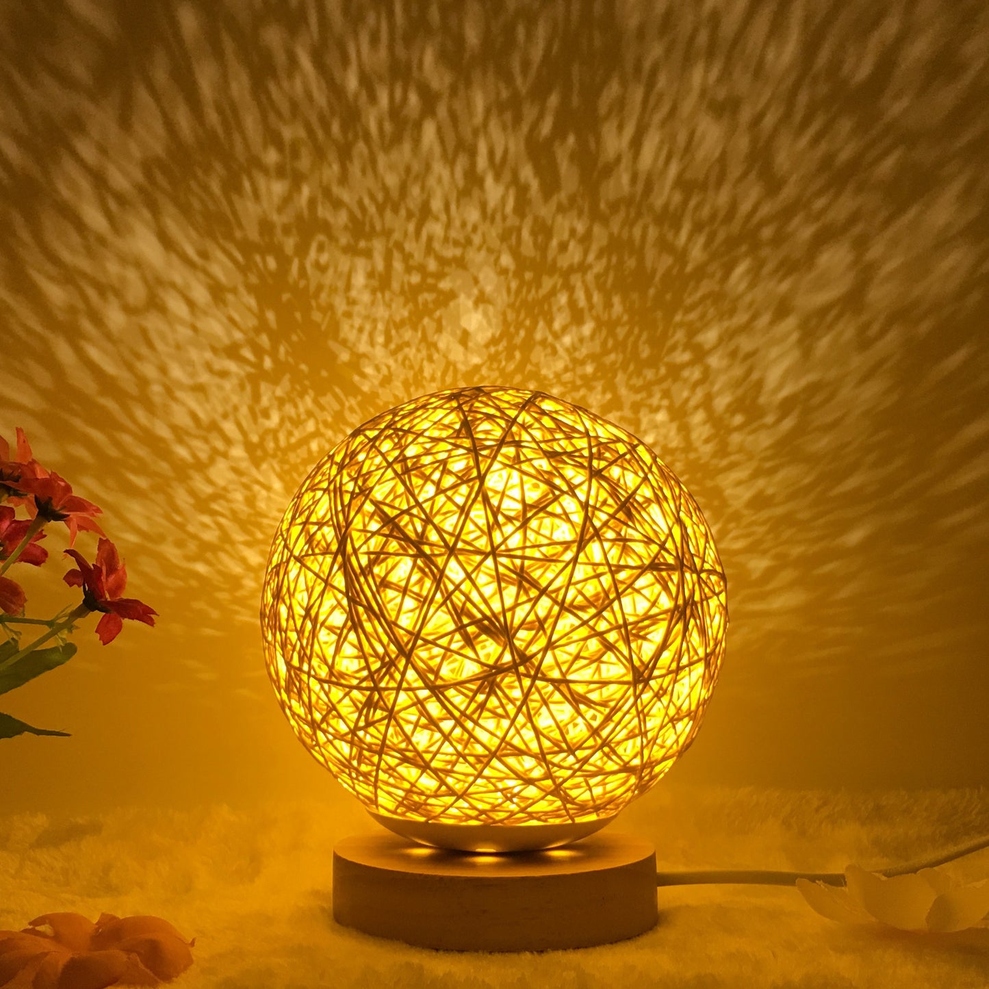 Hot Selling Creative Linen Table Lamp Novel and Unique LED Intelligent USB7 Color RGB16 Color Remote Control Rattan Ball Lamp