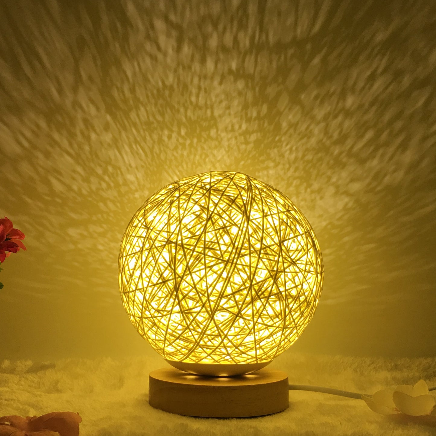 Hot Selling Creative Linen Table Lamp Novel and Unique LED Intelligent USB7 Color RGB16 Color Remote Control Rattan Ball Lamp