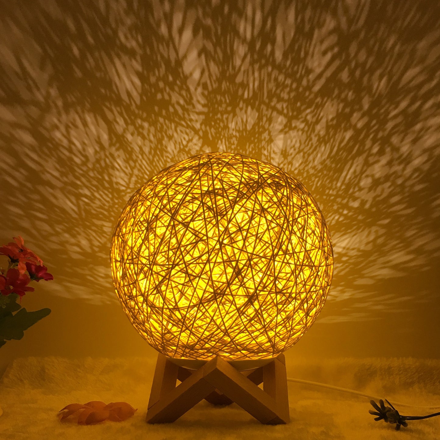 Hot Selling Creative Linen Table Lamp Novel and Unique LED Intelligent USB7 Color RGB16 Color Remote Control Rattan Ball Lamp