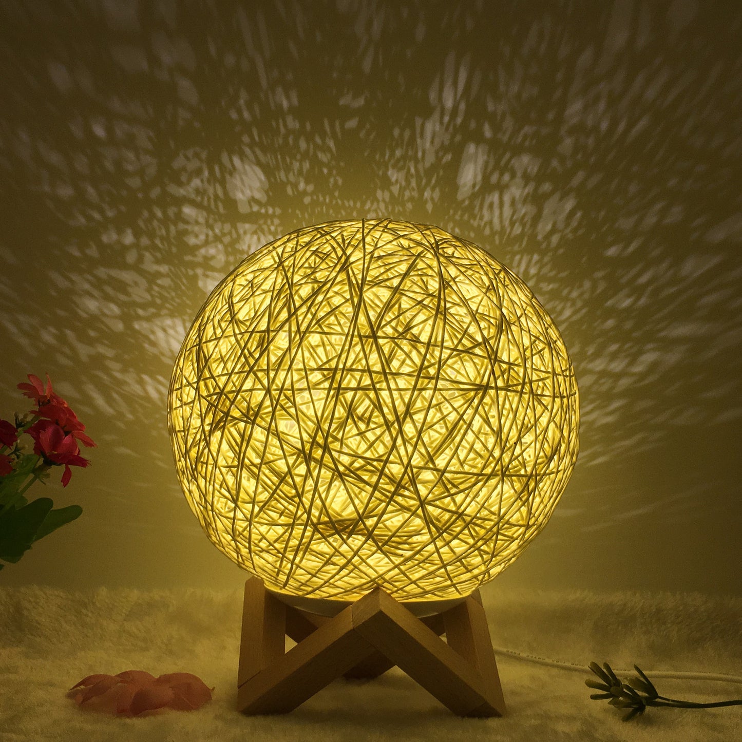 Hot Selling Creative Linen Table Lamp Novel and Unique LED Intelligent USB7 Color RGB16 Color Remote Control Rattan Ball Lamp